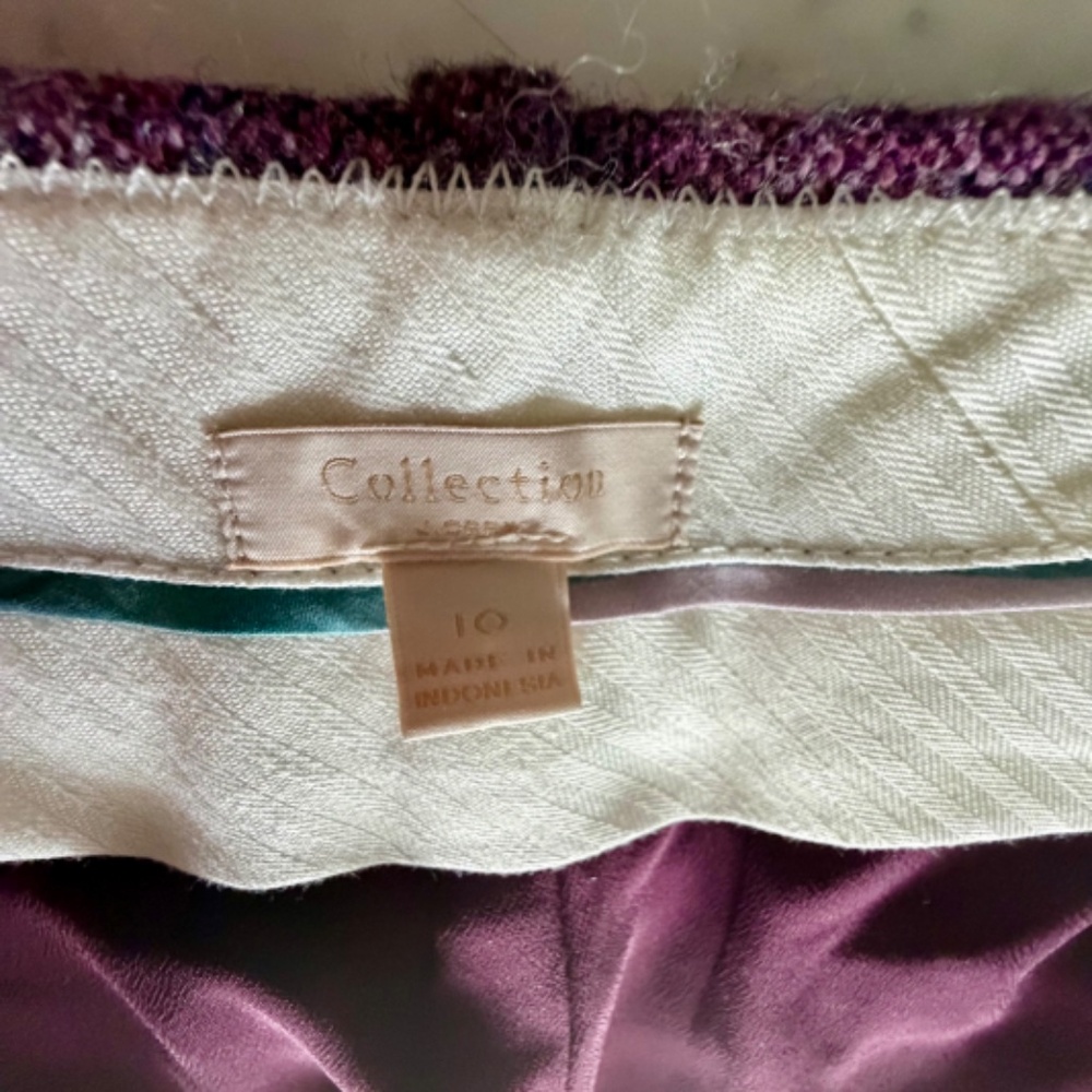 J. Crew Collection High Waist Wide Leg Tweed Wool pants in Mulberry Size 10 - Picture 5 of 8